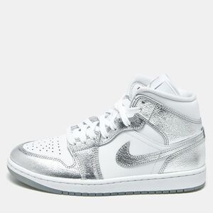 Air Jordans Jordan 1 Se Metallic Size 40.5 Silver/white Leather Mid Top Sneakers